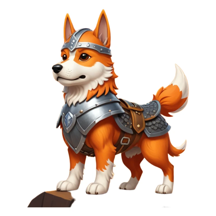 valorous Viking dog in Valhalla, detailed armor, heroic pose, glowing sky sticker
