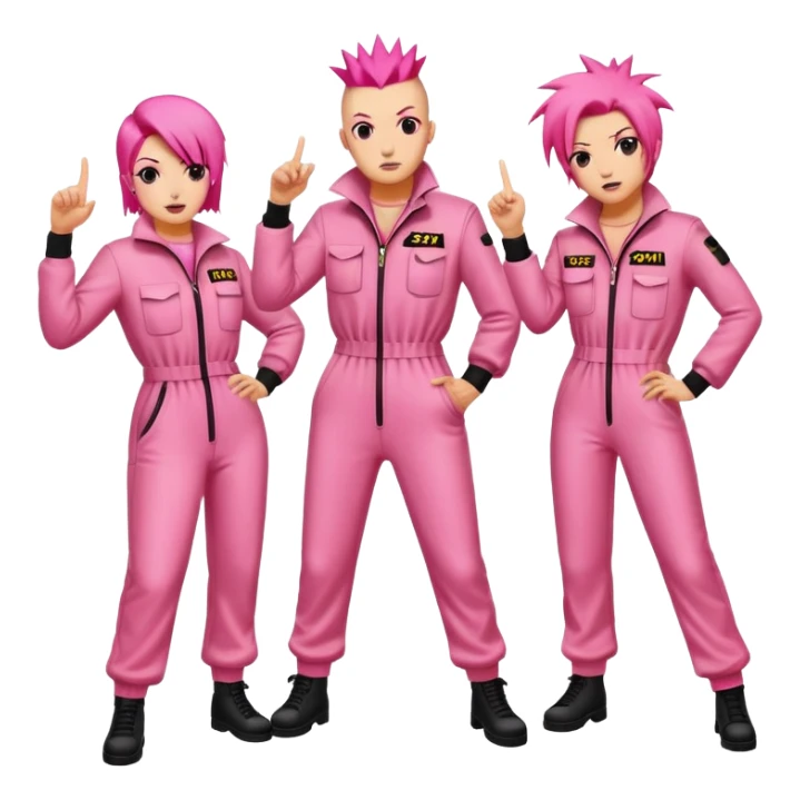 punk artists in pink jumpsuits protesting for spam meat is art sticker