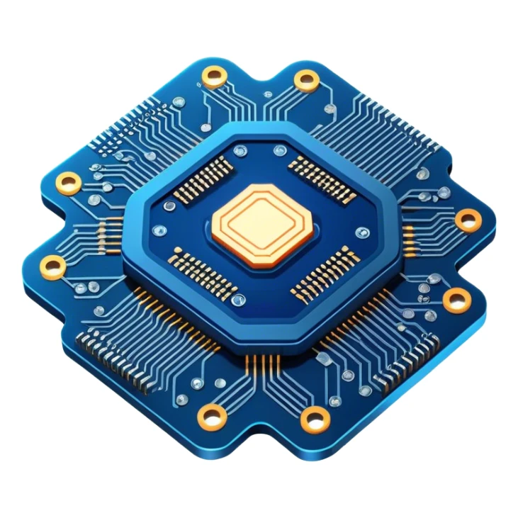 Emoji: a futuristic microchip labeled ‘Roxson AI’ with glowing circuits and neural network connections. Sci-fi design, deep blue and neon aesthetics. sticker