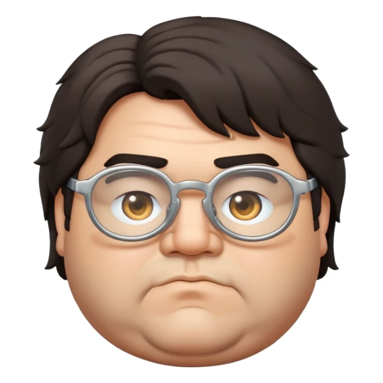 Fat man with shaggy dark hair and silver glasses sticker