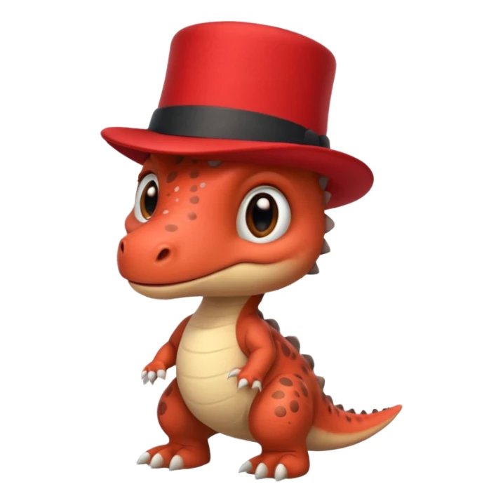A very cute and adorable anthropomorphic baby dinosaur with a red top hat sticker