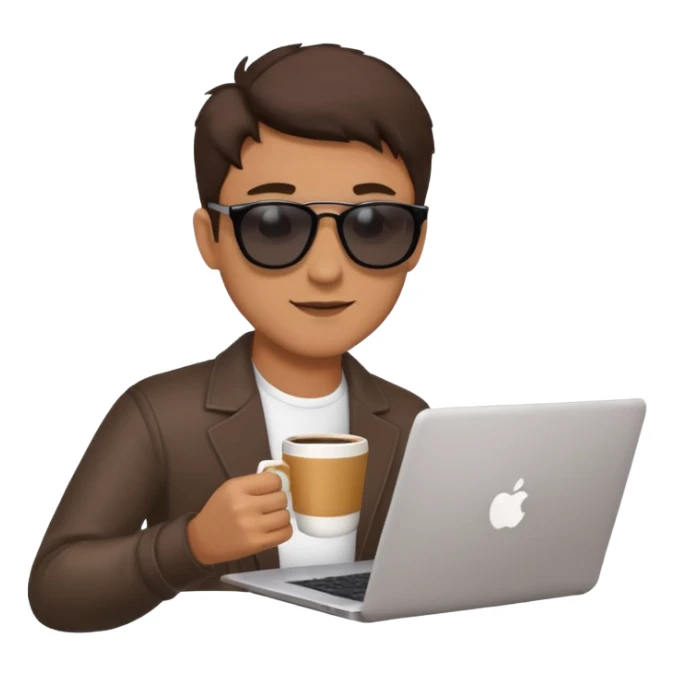 cool man in sunglasses with a laptop and coffee sticker