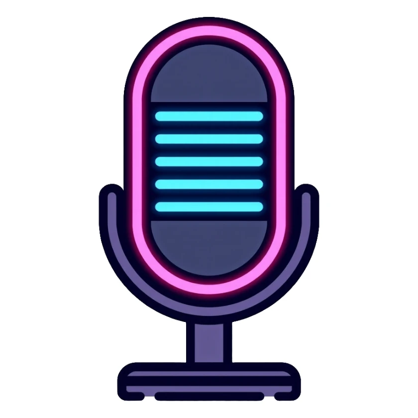 microphone with neon glow effect, blue neon glow on top left, pink neon glow on bottom right sticker