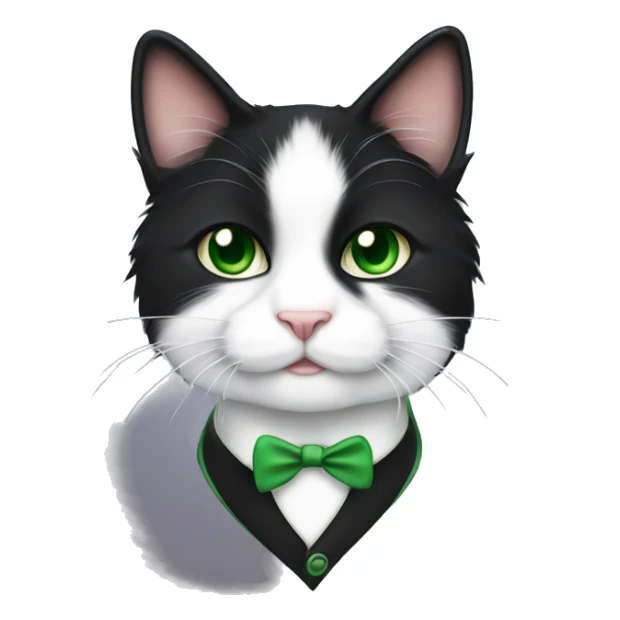 Fluffy tuxedo cat with green eye sticker
