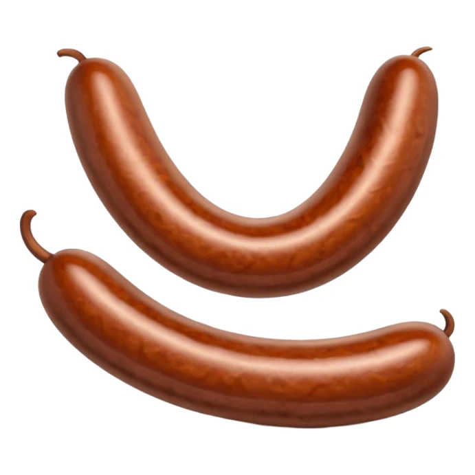 single dark plump sausage with smooth glossy casing gently twisted ends no plate or extras soft lighting subtle shadows emoji scale sticker