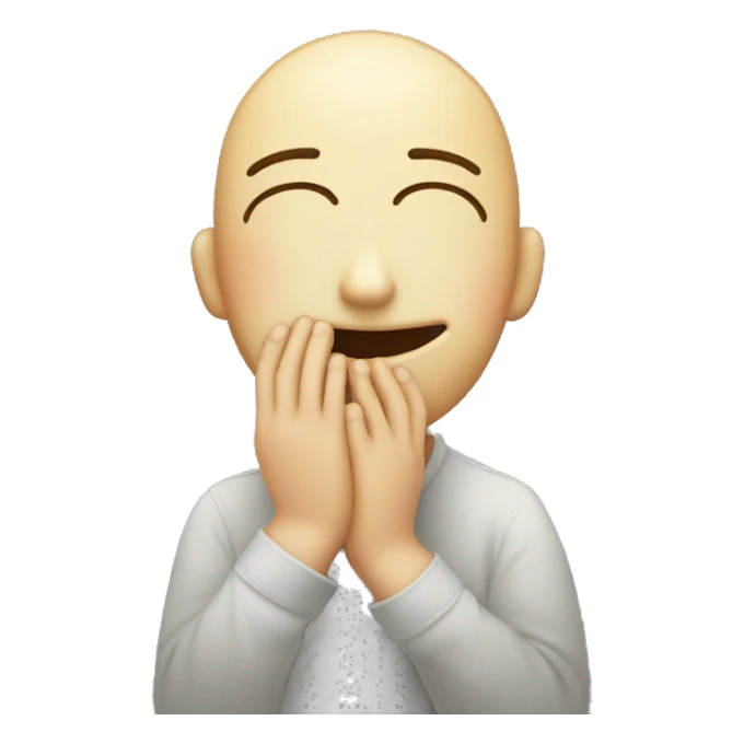 Light smile blushing face covering his face with his hands sticker