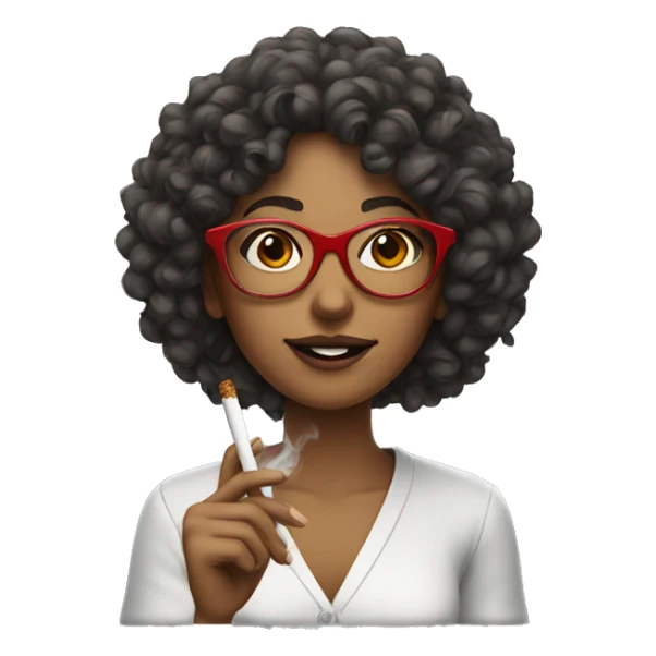 Girl with curly hair and red glasses smoking sticker