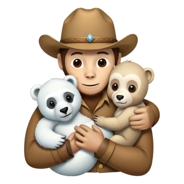 A big monkey, a cowboy, and a polar bear hugging  sticker