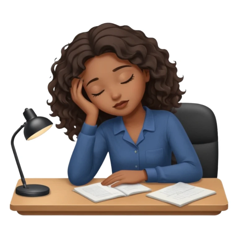 Pretty black model, brown eyes, soft wavy hair, falling asleep at desk sticker