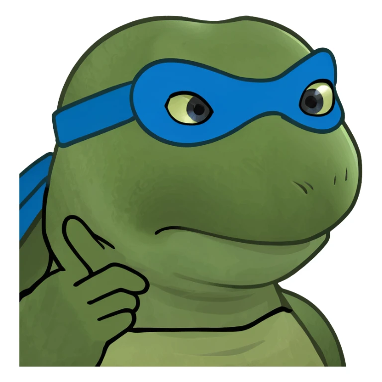 ninja turtle wearing blue eye mask eating cake with blue icing sticker