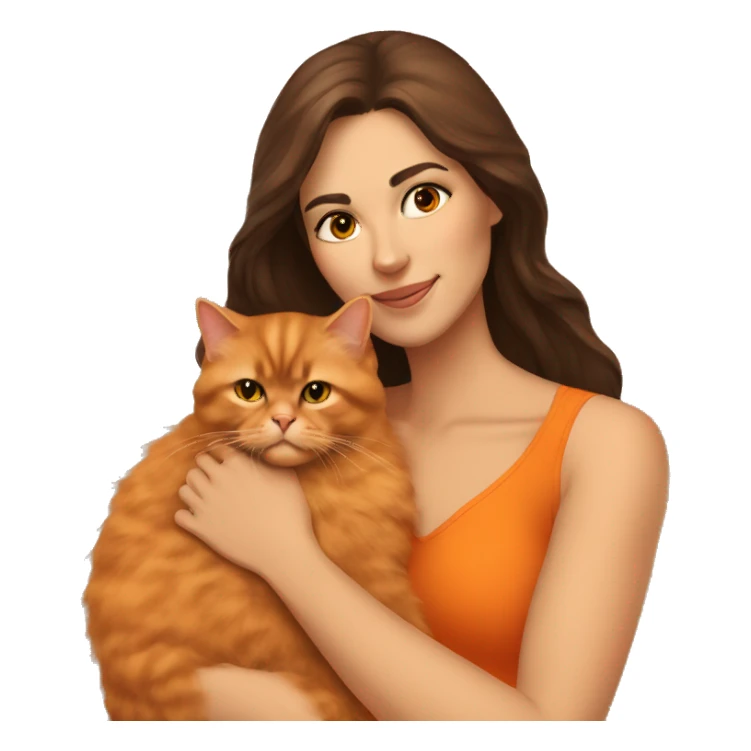 Brunette woman snuggling Orange Persian cat sticker