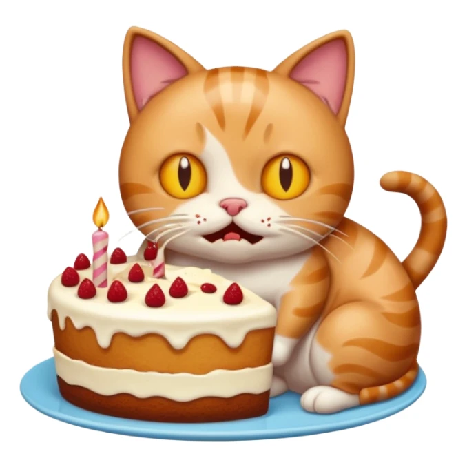 Cat vomiting because of eating cake sticker