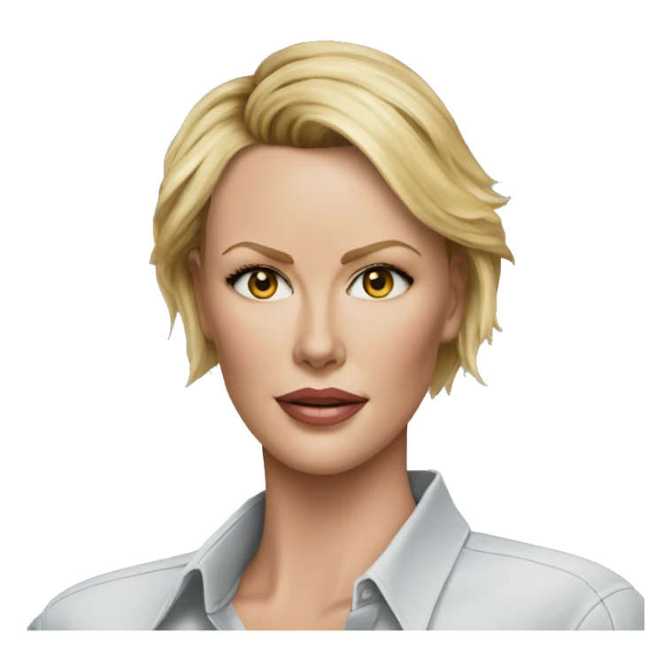 ultra realistic charlize theron wearing shirt sticker