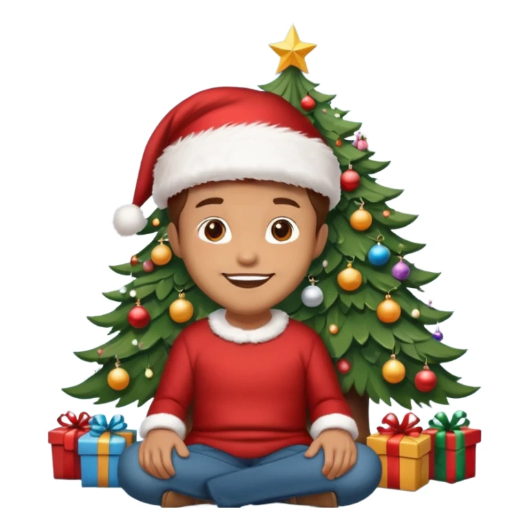 create a realistic emoji of a logistic woke. He sits under a christmas tree sticker
