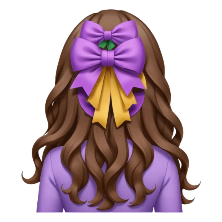long wavy brown hair from behind with a medium lilac bow sticker