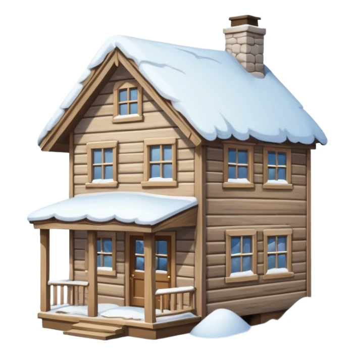 small house viewed directly from the front, with lots of snow.
The viewing angle must be directly towards the front door sticker