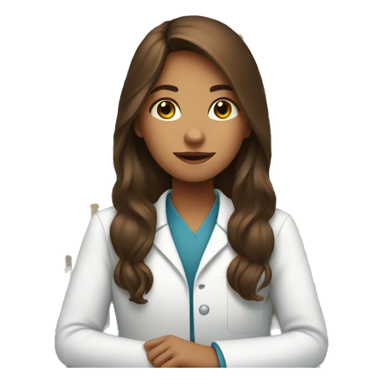 Girl with long brown hair working in pharmacy sticker