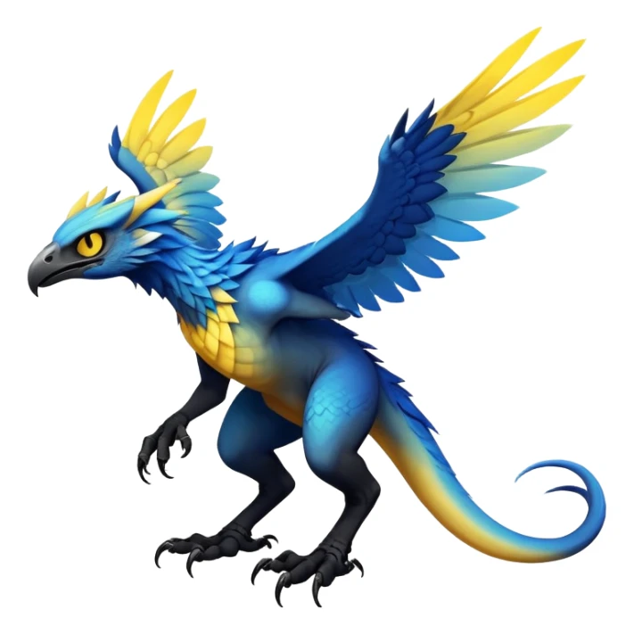  Cool Edgy blue-yellow-black-gradient ethereal badass Raptor-Fionbri-Vernid-Trico-animal-creature full body  sticker
