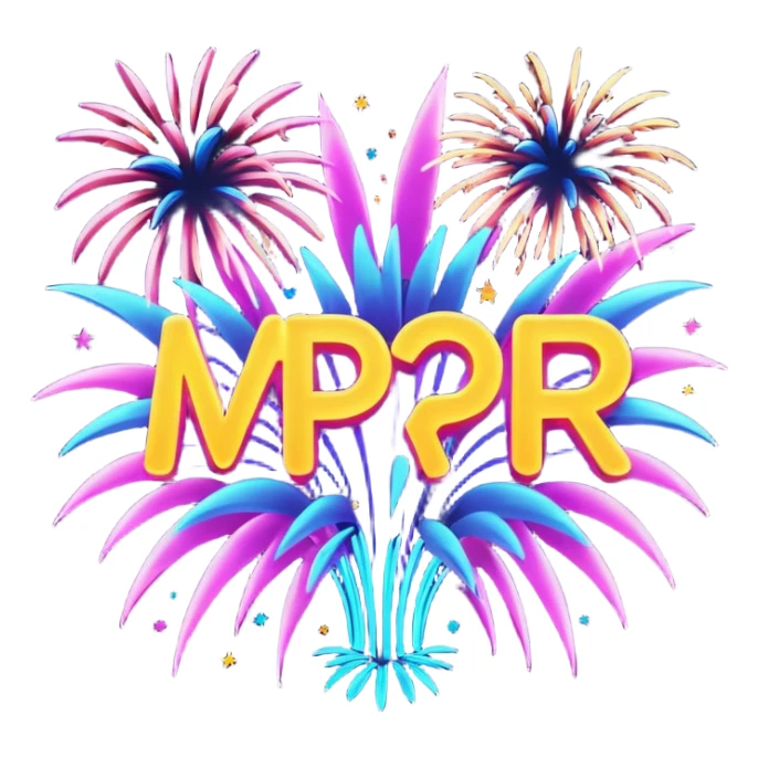 Create a bold, over-the-top emoji-style design featuring the text “MPR Gang” in large, glowing letters surrounded by explosive fireworks, neon colors, and dynamic energy effects. The style should feel celebratory, chaotic, and powerful, like a wild party or epic team victory. sticker