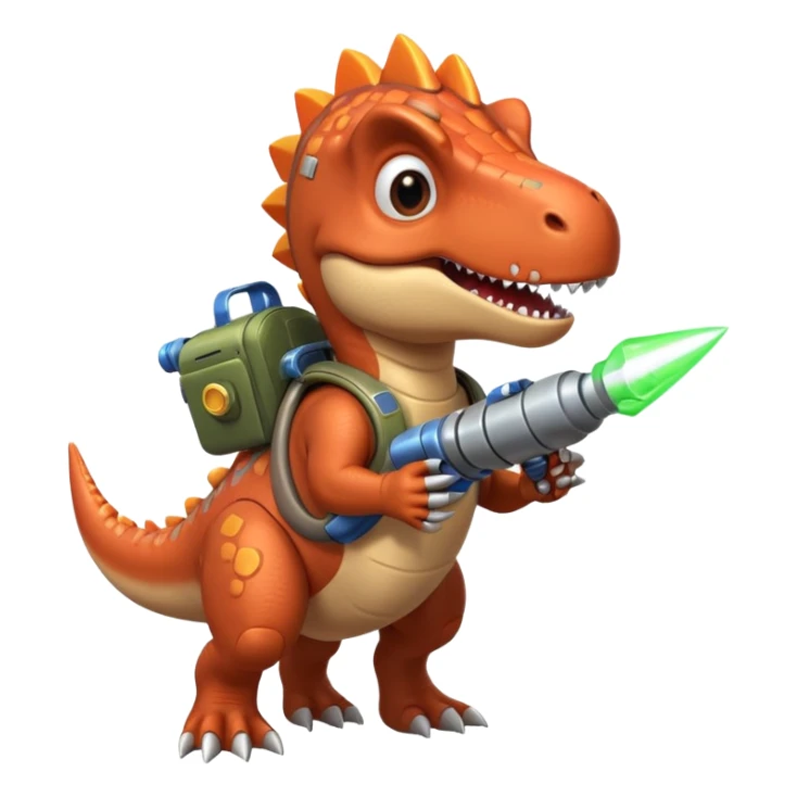 rocket-propelled dinosaur portrait, head and shoulders only, cute T-rex face, rocket pack visible behind shoulders, glowing thrusters, 3D cartoon, mobile game icon style, clean background, no text, no watermark sticker