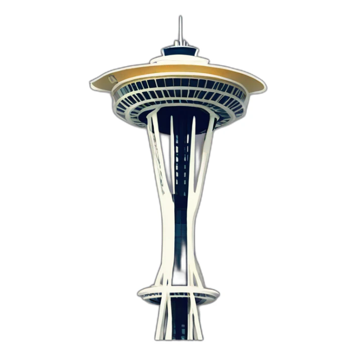 top of the space needle from the side, stylized sticker