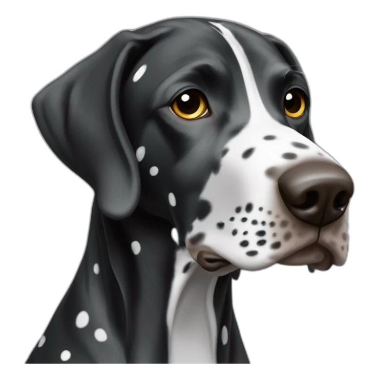 black german shorthair pointer, long snout, full black head, without white on the head, with white hair on the snout, black and white spotted body sticker