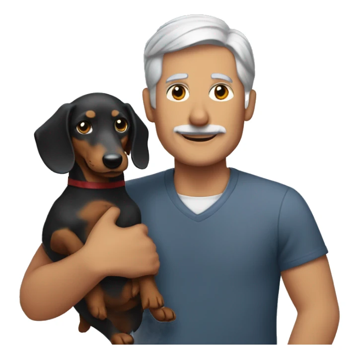  man with grey hair holding a dachshund in his arms no mustache sticker