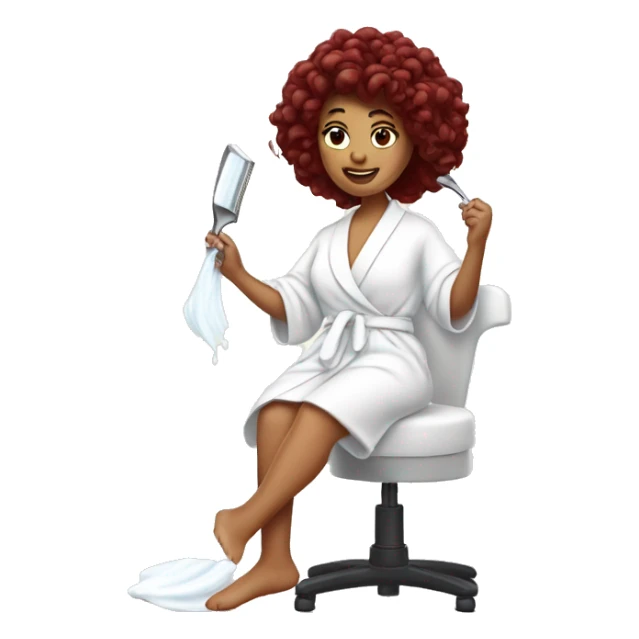 Burgundy haired girl in a white robe shaving her legs sticker