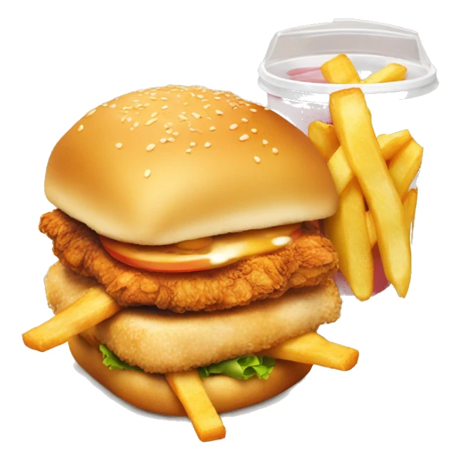 chicken sadnwich with fries and a drink sticker