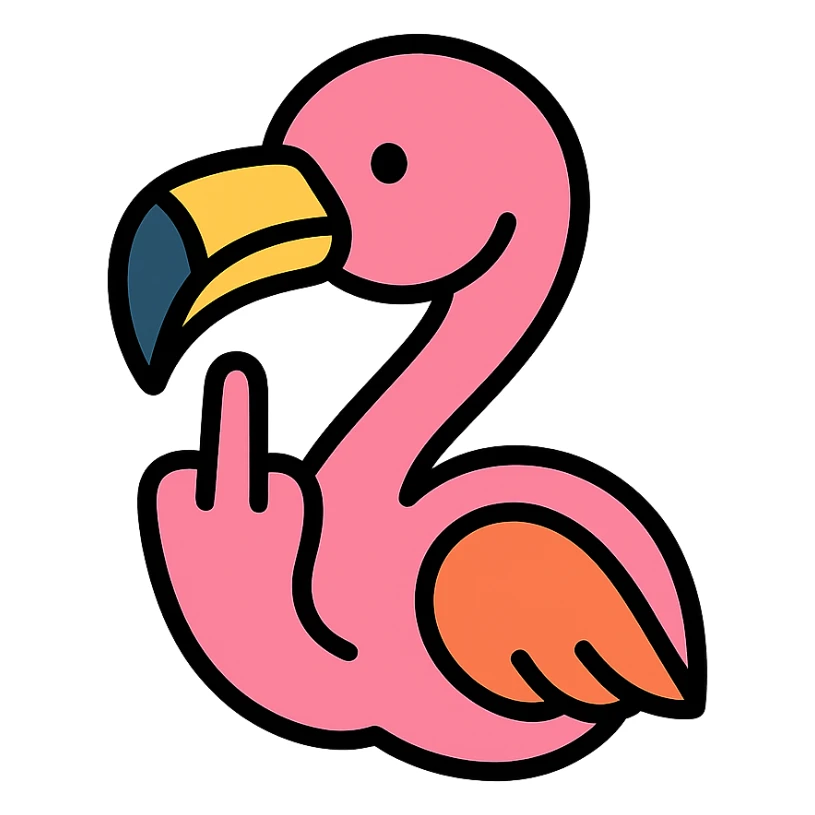 flamingo showing middle finger, colorful icon sticker
