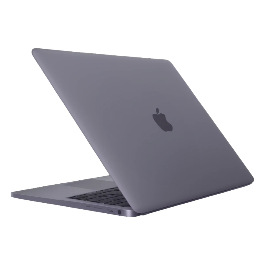 3D illustration of a MacBook laptop, side view, thin profile, metallic, realistic sticker
