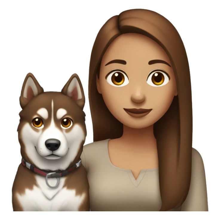 woman with straight brown hair sitting with red husky sticker