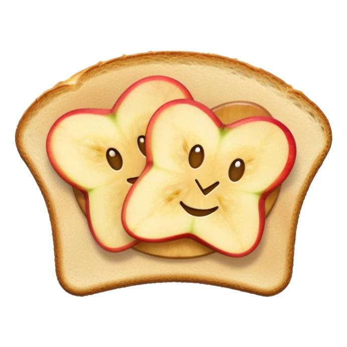 toast with apple slices arranged in a fan on top, emoji style, no text sticker