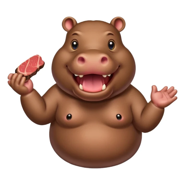 Hippo who is excited to eat a steak sticker