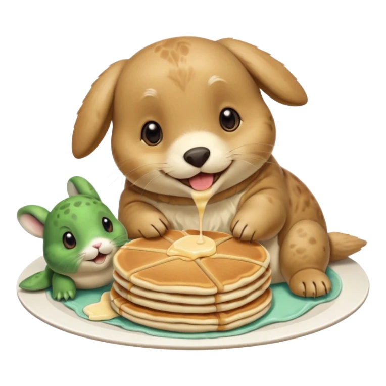 Seal, dog, bunny, turtle eating pancakes sticker