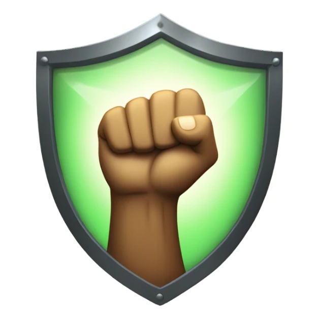 A bold fist raised confidently in front of a glowing shield. sticker