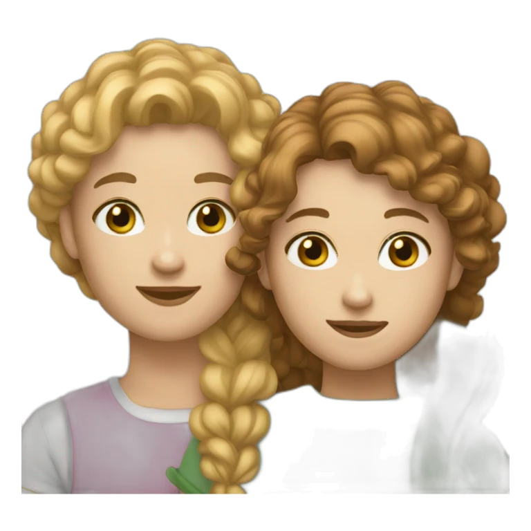 two. Best friends, one with light brown hair, white skin, green eyes and another with white skin, brown hair, brown eyes. sticker