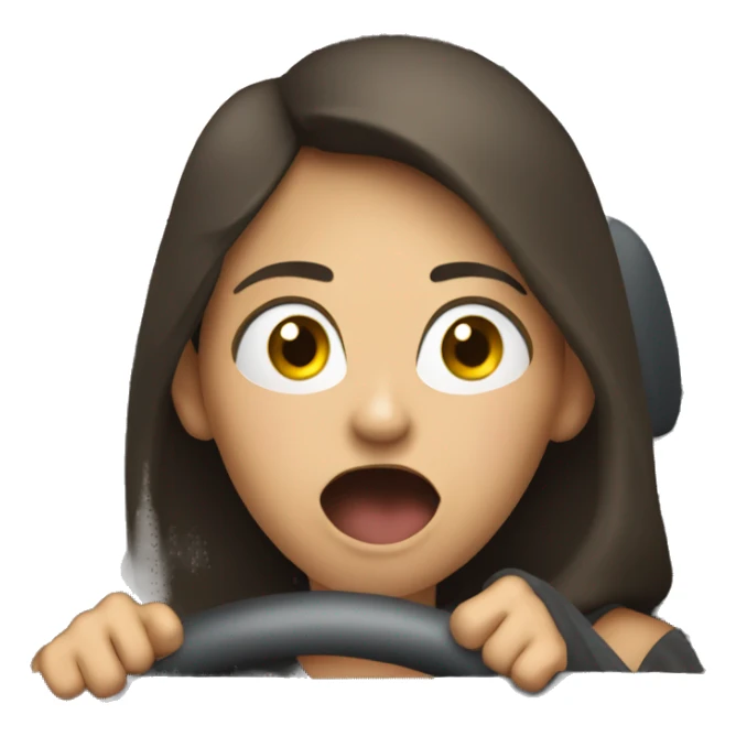 brunette yawning and driving in dark grey car  sticker