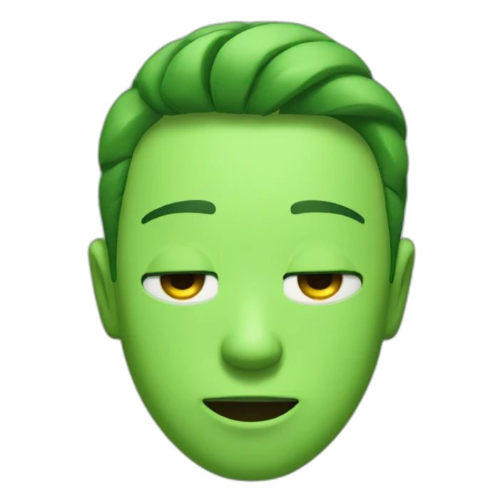 a green boy face eyes closed and wierd mouth expression  sticker