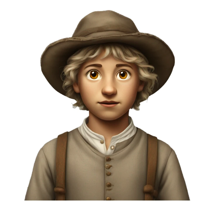 19th century peasant boy without headdress photorealistic serious sticker