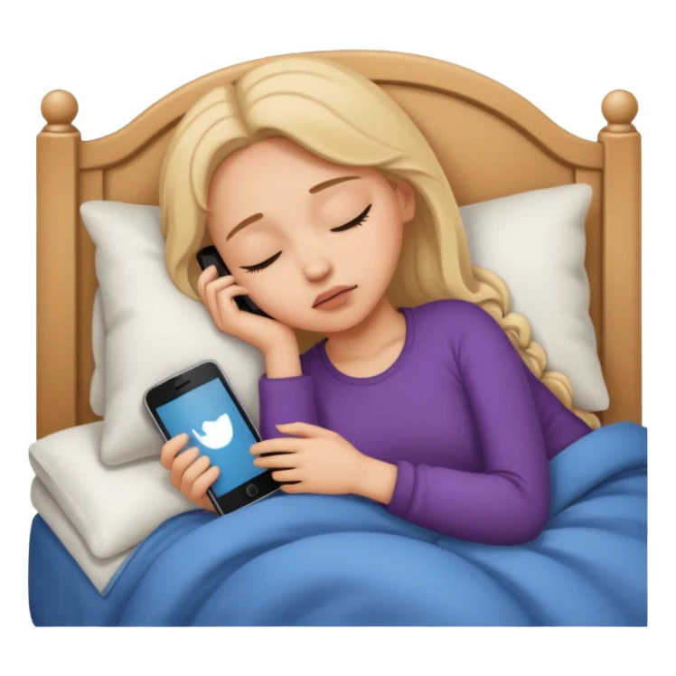 durmiendo niña en cama triste con celular  sticker