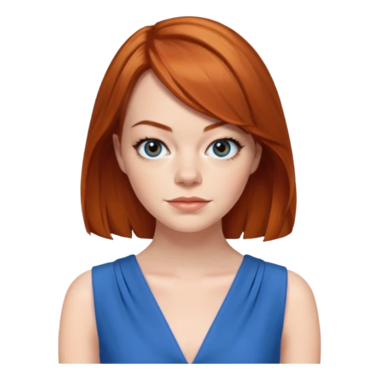 Emma Stone, orange brown hair, blue dress sticker