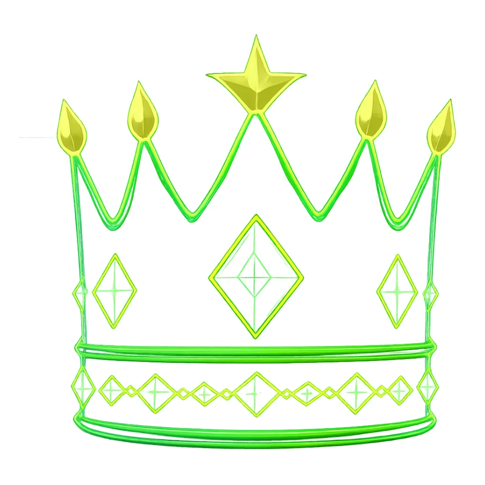 Add a glowing neon effect to the royal crown, keep the background transparent, in a style suitable for editing. sticker
