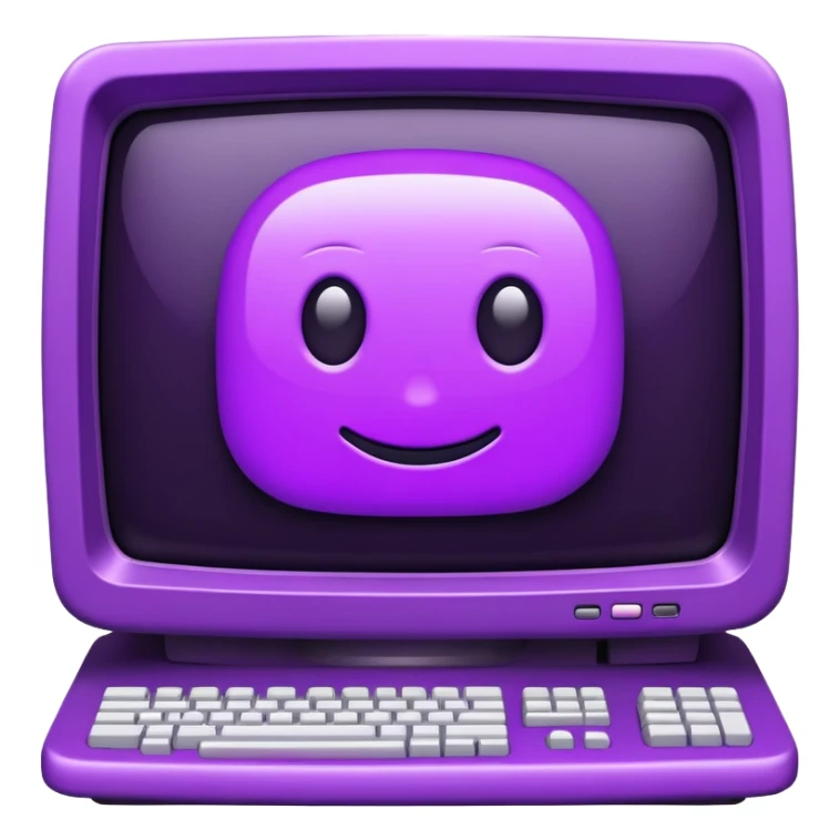 A futuristic terminal prompt colored purple on an old computer sticker
