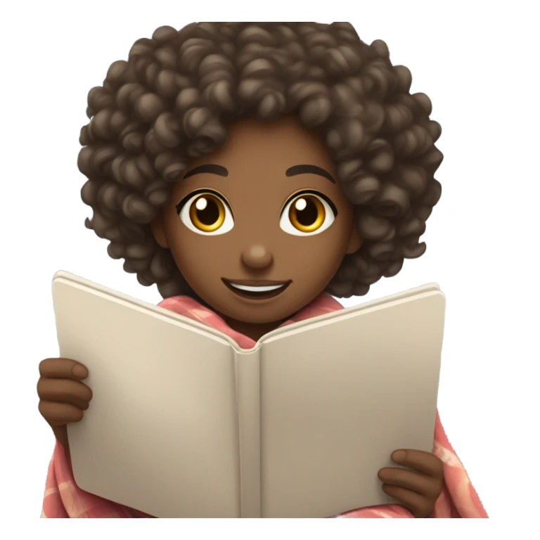 Cute 11 year old light skinned black girl with curly hair playing on iPad under a blanket sticker