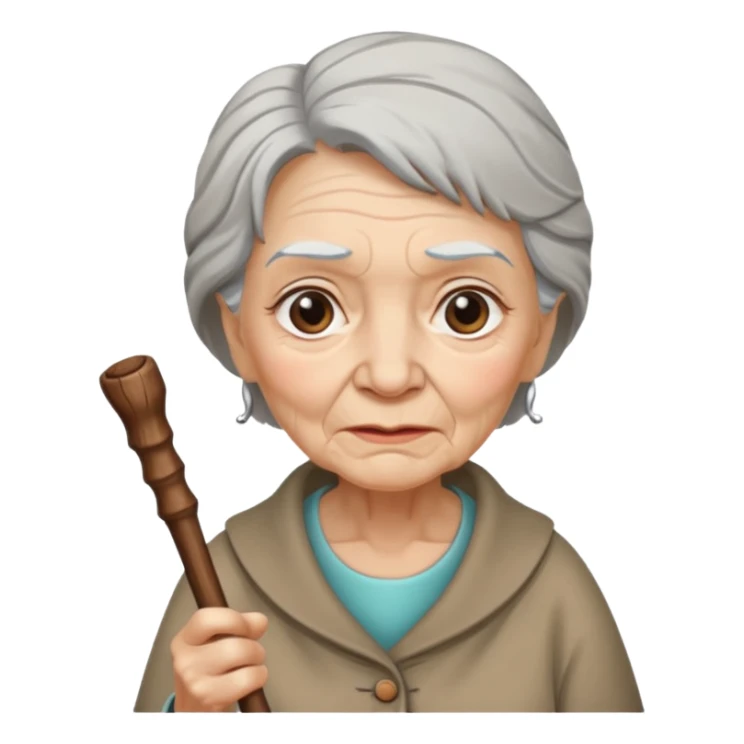 old woman with walking stick sticker