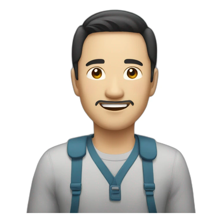 asian male early thirties short beard long hair happy expression sticker