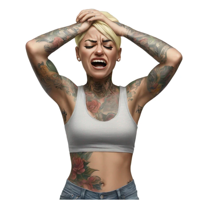 Hyper Realistic Beautiful tattooed woman crying and reaching her arms out sticker