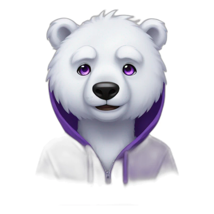 Male Anthro polar bear, black hoodie, purple eyes, anime style sticker