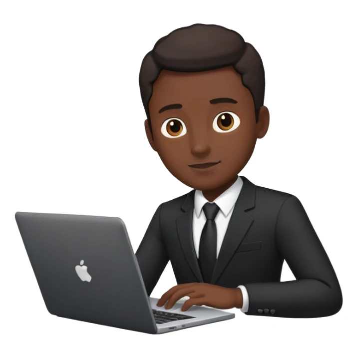 Man in black business suit with laptop sticker